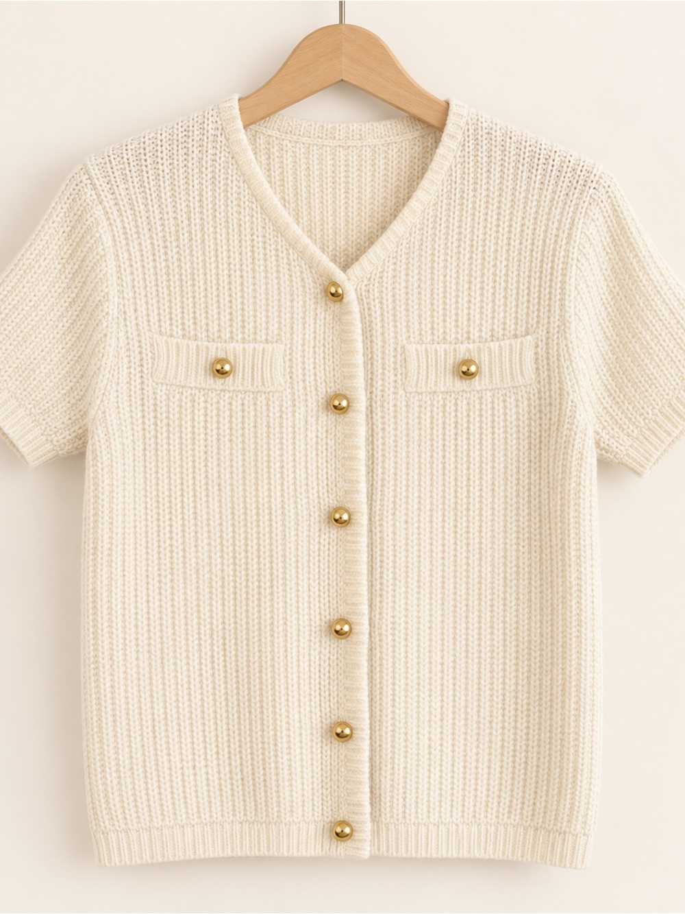 French Connection Size Small Off White Knit Cardigan with Gold Buttons EUC